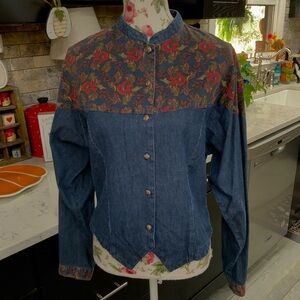 Wrangler Western Wear For Women Large Button Denim Floral Rodeo Blouse Vintage